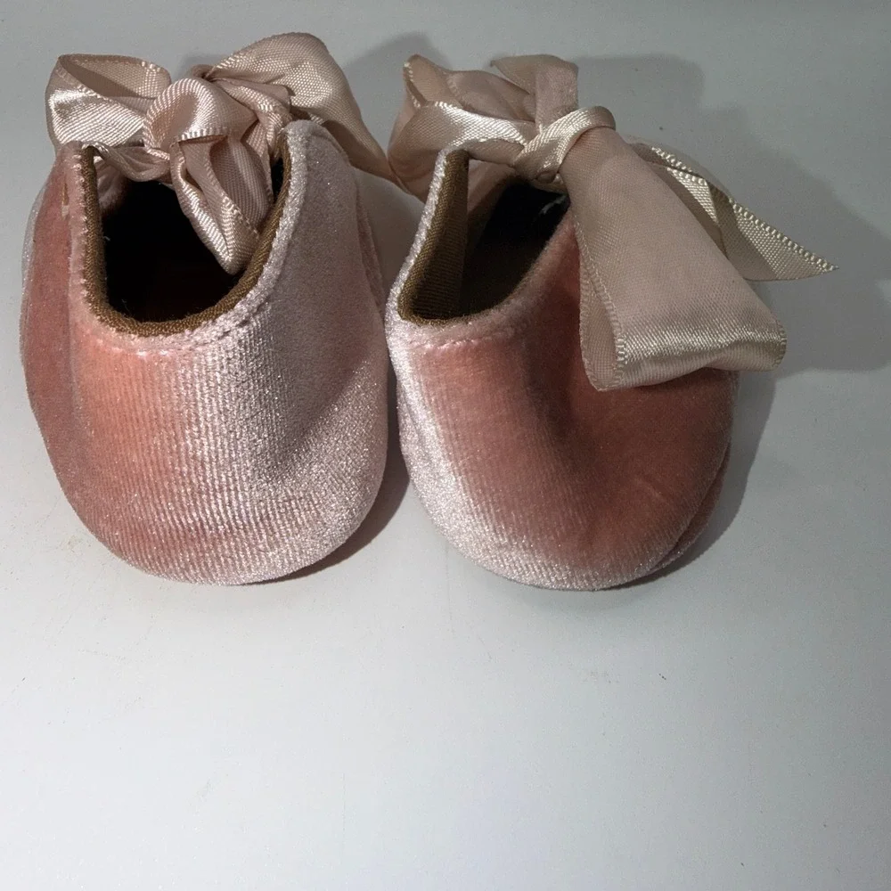 Unbranded Baby Size 2‎ Pink Velvet Ballet Flats Ribbon Tie Coquette Dress Shoes